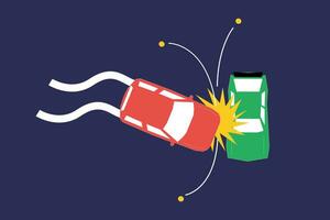 A flat-style vector depiction of one car colliding with another in a vehicular accident.