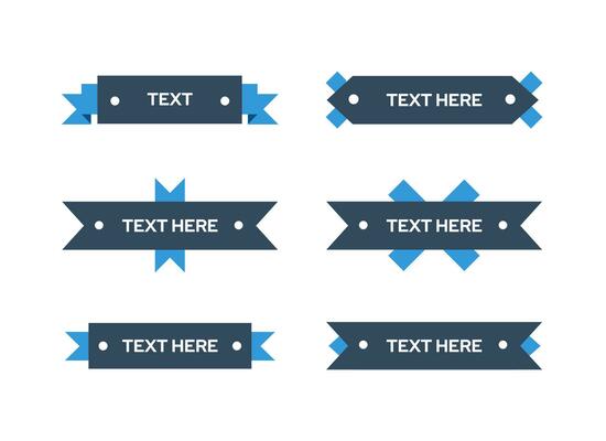 Set of blue flat ribbons with text. Isolated text placeholder. Vector illustration.