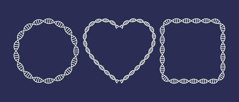 Hand-drawn frames adorned with ropes and hearts, forming DNA-themed frames in vector illustrations against a dark background.