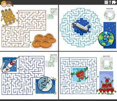 maze activities set with funny cartoon characters vector