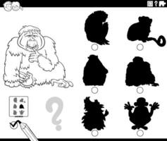 sombra juego con dibujos animados orangután animal colorante página vector