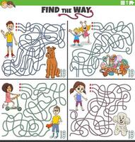 find the way maze games set with children characters vector