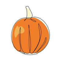 pumpkin in continuous single line drawing style. colored vector illustration.