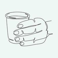 continuous line drawing of a hand holding coffee in a paper coffee cup. one single line. graphic design vector illustration.