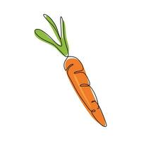 carrot in one continuous single line drawing style. color vector design.