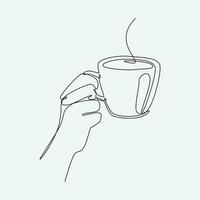 continuo línea dibujo de un mano participación café en un taza. uno soltero línea. gráfico diseño vector ilustración.