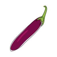 eggplant with continuous single line drawing style. colored vector design.