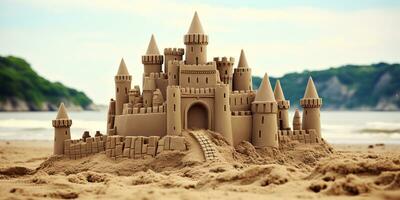 AI Generated. AI Generative. Beautiful fort sand castle. Vacation chill sea ocean vibe. Graphic Art photo