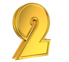 numero 2 3d rendere collezione oro file png