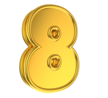 Number 8 3d render collection gold file PNG