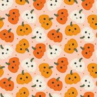 Yellow and orange pumpkins. Vector illustration in flat cartoon style. Seamless pattern