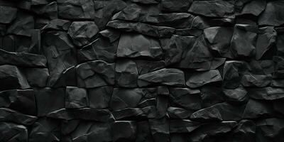 AI Generated. AI Generative. Black grey brock rock marble stone wall decoration background. Graphic Art photo