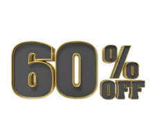 Number 60 percent 3D render collection color and black png