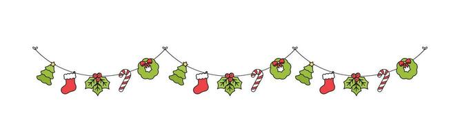 Christmas Garland Vector Illustration, Xmas Graphics Festive Winter Holiday Season Bunting