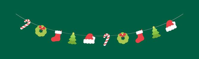 Christmas Garland Vector Illustration, Xmas Graphics Festive Winter Holiday Season Bunting