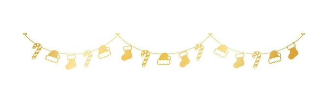 Gold Christmas Stocking and Candy Cane Garland Silhouette Vector Illustration, Christmas Graphics Festive Winter Holiday Season Bunting