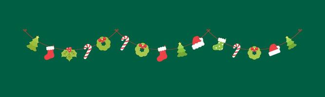 Christmas Garland Vector Illustration, Xmas Graphics Festive Winter Holiday Season Bunting