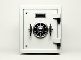 Small modern safe on shelf. Created with Generative AI technology. photo