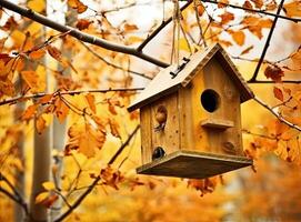 alimentadores para aves en el ciudad parque. creado con generativo ai tecnología. foto