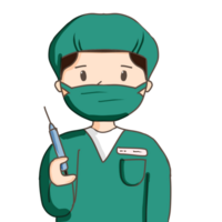 doctor holding a syringe ,Doctor wearing a green suit Wear a mask to cover your face to prevent germs. Ready for injection and treatment png