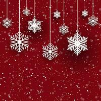 Christmas Red Background With Hanging White Snowflakes vector