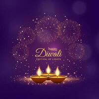 Happy Diwali Festival Background With Fireworks And Burning Oil Lamps vector