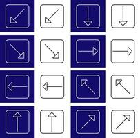 Set of 8 icons with pathfinding arrows. Available in two colors blue, white and white, black. vector