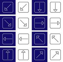 Set of 8 icons with pathfinding arrows. Available in two colors blue, white and white, black. vector