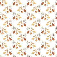 Seamless pattern with nuts, seeds, leaves and berries. Color flat vector illustration.
