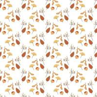 Seamless pattern with nuts, seeds, leaves and berries. Color flat vector illustration.