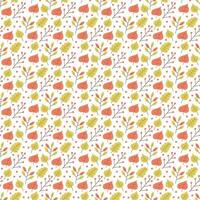 Seamless pattern with abstract leaves and berries. Color flat vector illustration.