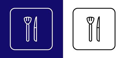 Icon representing a cafe with a fork and knife. Available in two colors blue, white and white, black. vector