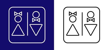 icono indicando el hombres y mujer baño. disponible en dos colores azul, blanco y blanco, negro. vector