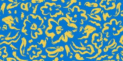 a blue and yellow abstract pattern with flowers vector