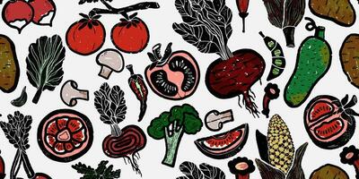 a pattern of vegetables and fruits on a white background vector