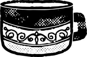 a black and white drawing of a cup with a design vector