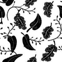 a black and white pattern with leaves and branches vector