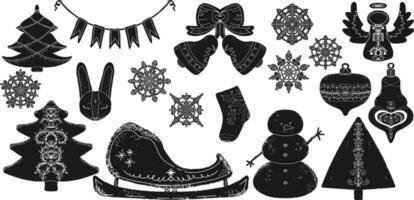 a collection of black and white christmas decorations vector