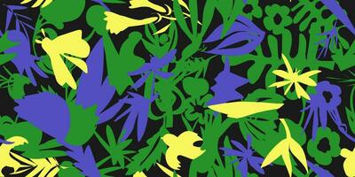 a pattern of green, blue and yellow flowers vector