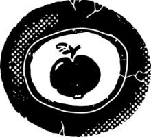 an apple in a circle with a black and white drawing vector