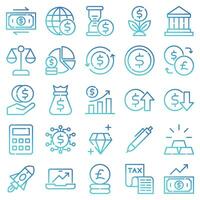 economy gradient outline icons set. The collection includes for mobile app,web design, UI or site design vector