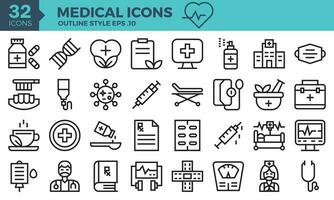 médico línea íconos colocar. el colección incluye de negocio desarrollos,programación , web diseño, aplicación diseño y más. vector