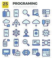 Programing and development of blue color icons set. The collection includes of business developments,programing , web design,app design and more vector