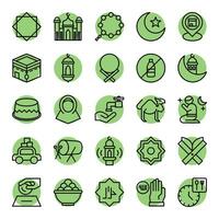 Ramadan icons set in filled outline style. The collection includes web design, application design, UI design, during Ramadan, Eid, and others. vector