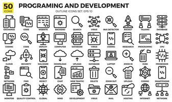 programing and development outline icons set. The collection includes of business developments,programing , web design,app design and more. vector