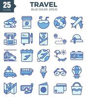 Travel icon set blue color. The collection includes web design, application design, UI design. vector