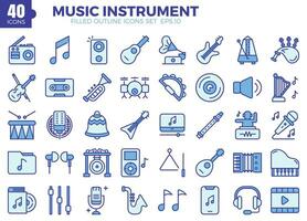 Music Instrument icon set blue color. The collection includes web design, application design, UI design vector