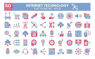 Internet tecnología plano dos color íconos colocar. el colección incluye negocio y desarrollo, programación, web diseño, aplicación diseño, y más. vector