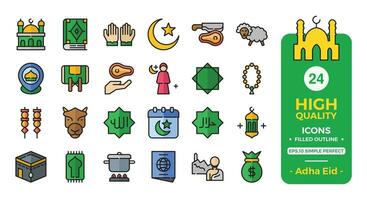 Eid Al Adha filled outline icon set . The collection includes web design, application design, UI design, during Eid Al Adha, Eid al Fitr, and others. vector