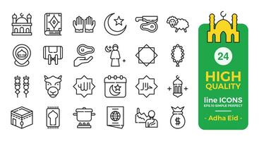 Eid Al Adha thin outline icon set . The collection includes web design, application design, UI design, during Eid Al Adha, Eid al Fitr, and others. vector